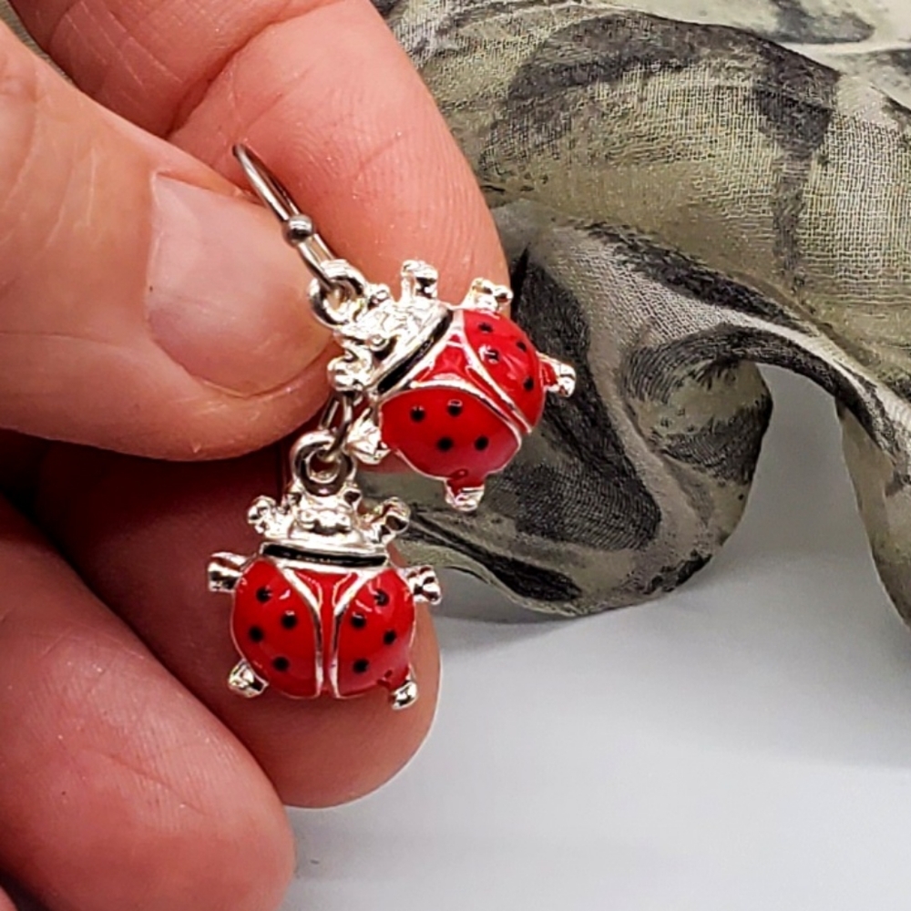 ❤️ Jewelry Silver Earrings Ladybug Minimalist Hypoallergenic